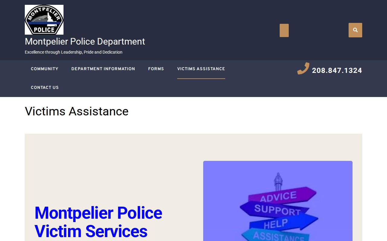 Montpelier Police victim assistance page for Bear Lake County custody and court-process context