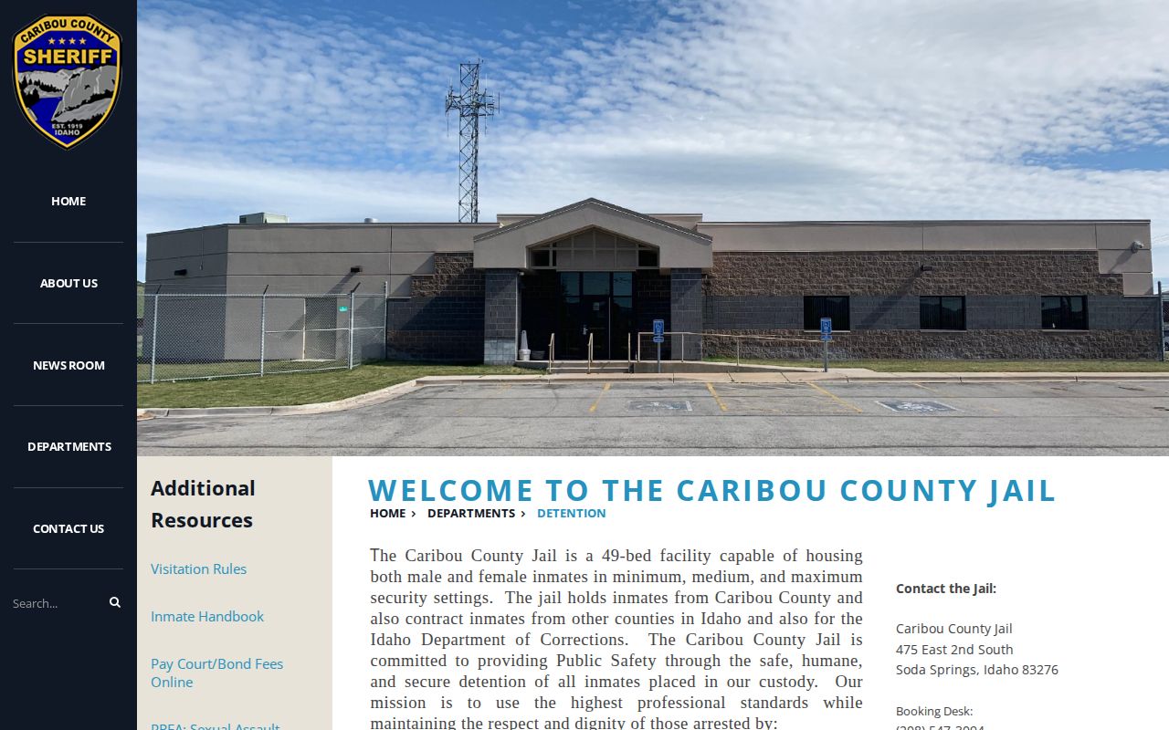 Bear Lake County Caribou contract jail detention and booking information